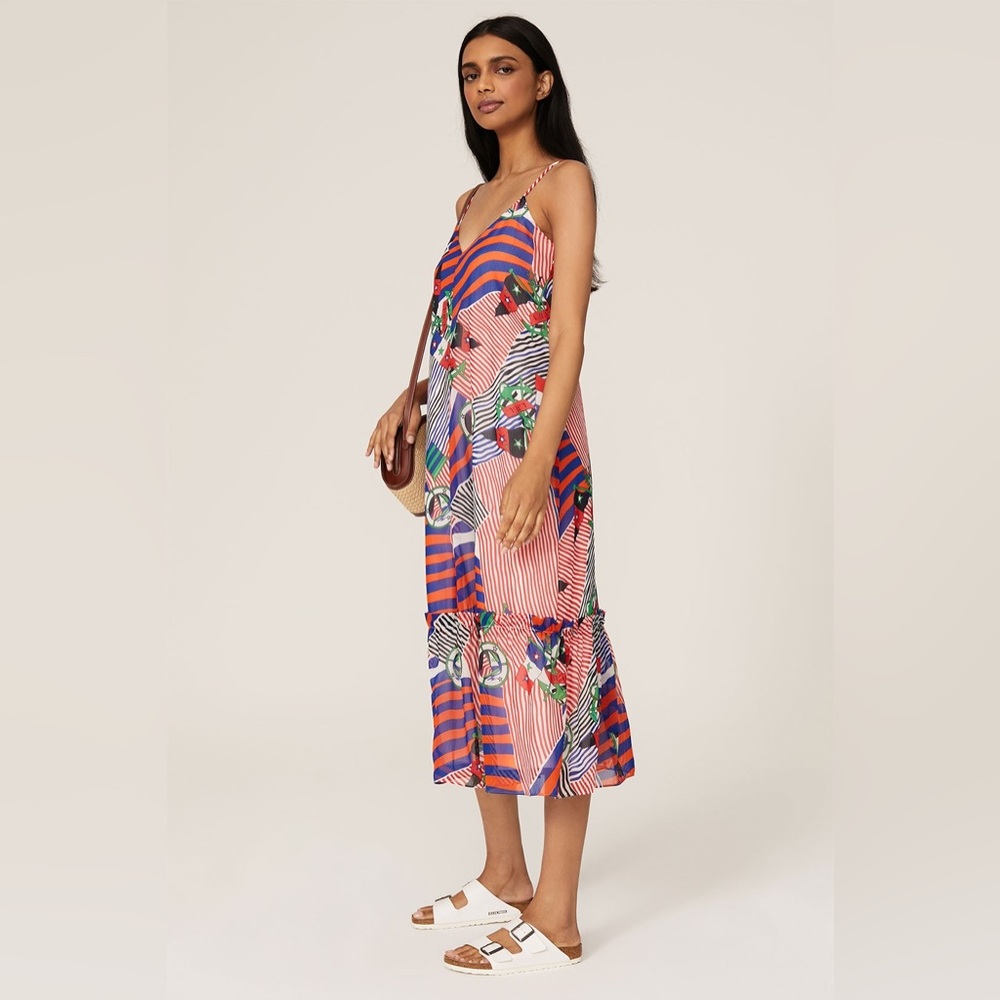 LAUREN RALPH LAUREN GEORGETTE NAUTICAL MAXI DRESS SIZE 16 - Picture 2 of 8